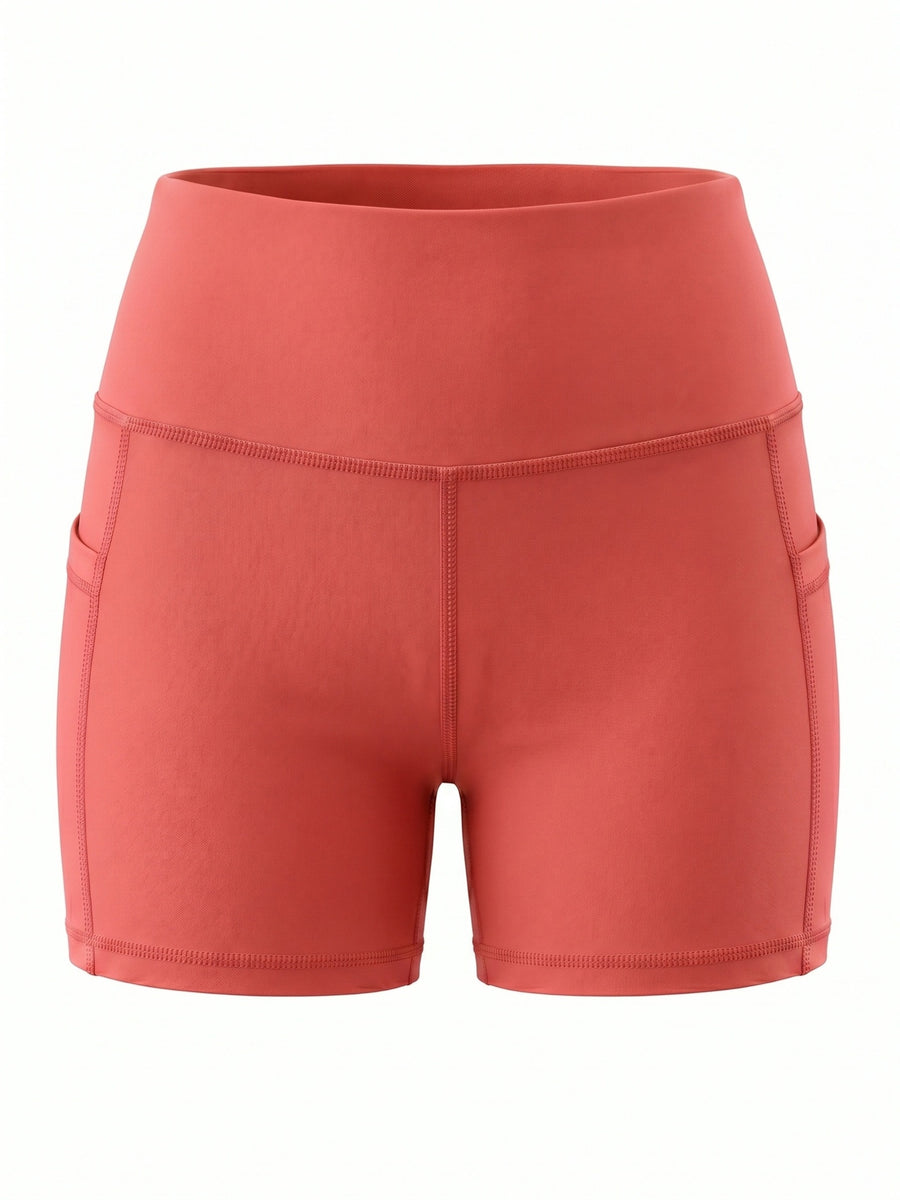 Summer Fashion Women's High-Waist 3-Inch Shorts with Pockets, Moisture-Wicking Summer Style - Anti-See-Through, Tummy Control, Non-Slip Waistband - Watermelon Red