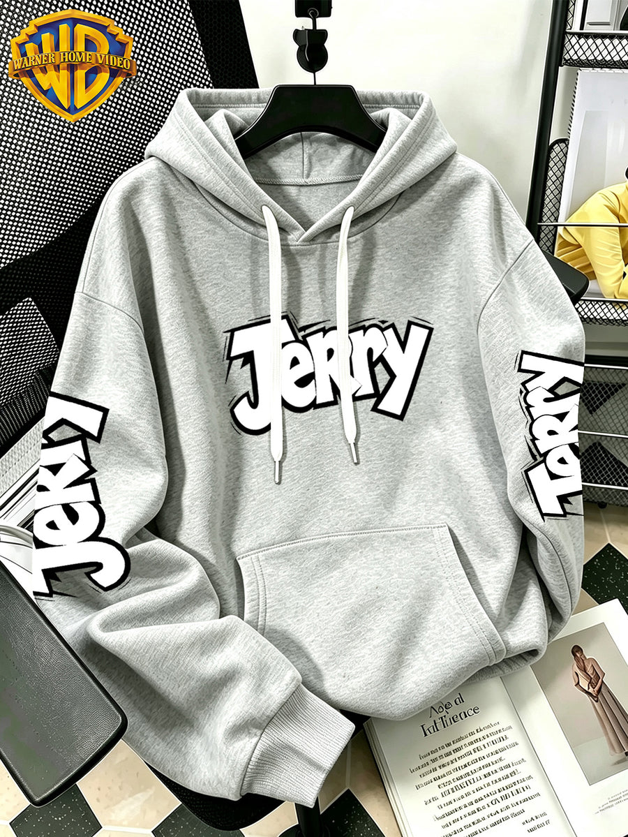 Authorized by Warner Bros., 2026 New Fun Cartoon Print, Men'S Hoodie, Hooded Sweatshirt, Kangaroo Pocket And Drawstring Hat, Suitable for Daily And Outdoor Sports Wear, Autumn And Winter Warm Jacket, Fashionable Jacket - Light Grey
