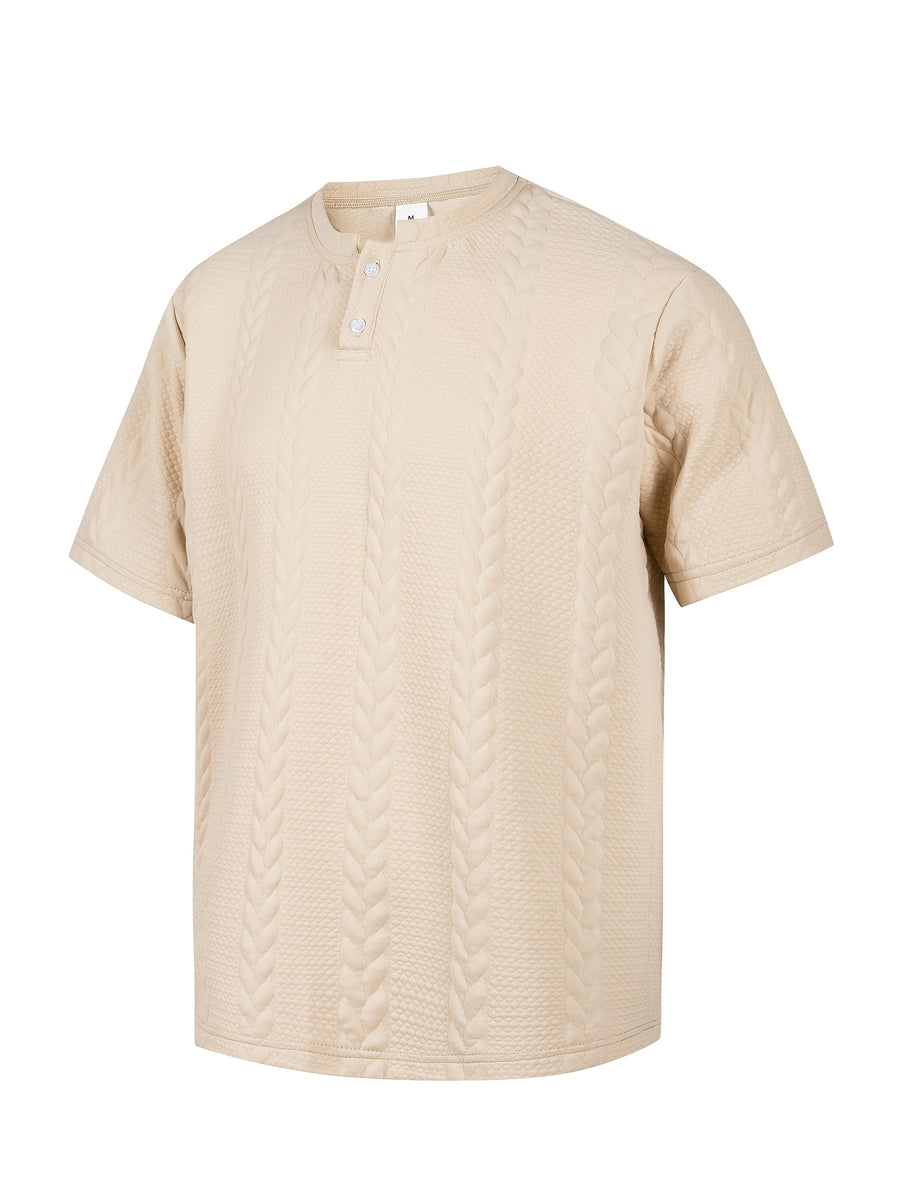 2pcs Random Assortment - Men's Classic Henley Shirt with Rice Spike Jacquard Design, Men's Short-Sleeve Casual Knit T-Shirt, Suitable for Casual Outings, Colors Shipped Randomly Without Specification - Mixed colors