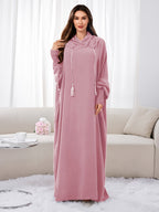 Plus Size - 1pc Ice Wrinkled Fabric Solid Color Loose Hooded Headscarf Women'S Fashion Abaya Suitable for Spring Summer Autumn Daily Wear Robe Foulard Femme Abaya Femme Foulard Abaya Femme - Pink Color