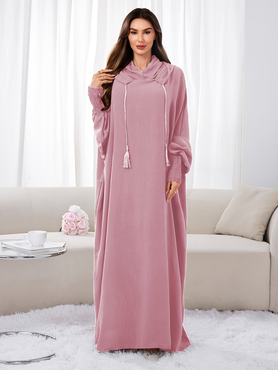 Plus Size - 1pc Ice Wrinkled Fabric Solid Color Loose Hooded Headscarf Women'S Fashion Abaya Suitable for Spring Summer Autumn Daily Wear Robe Foulard Femme Abaya Femme Foulard Abaya Femme - Pink Color