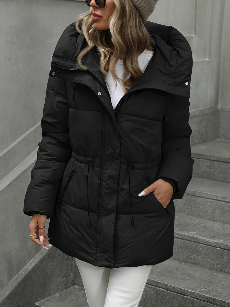 2025 New Style Women's Mid-Length Hooded Padded Coat, Thickened Padded Jacket with a Premium Feel - Black
