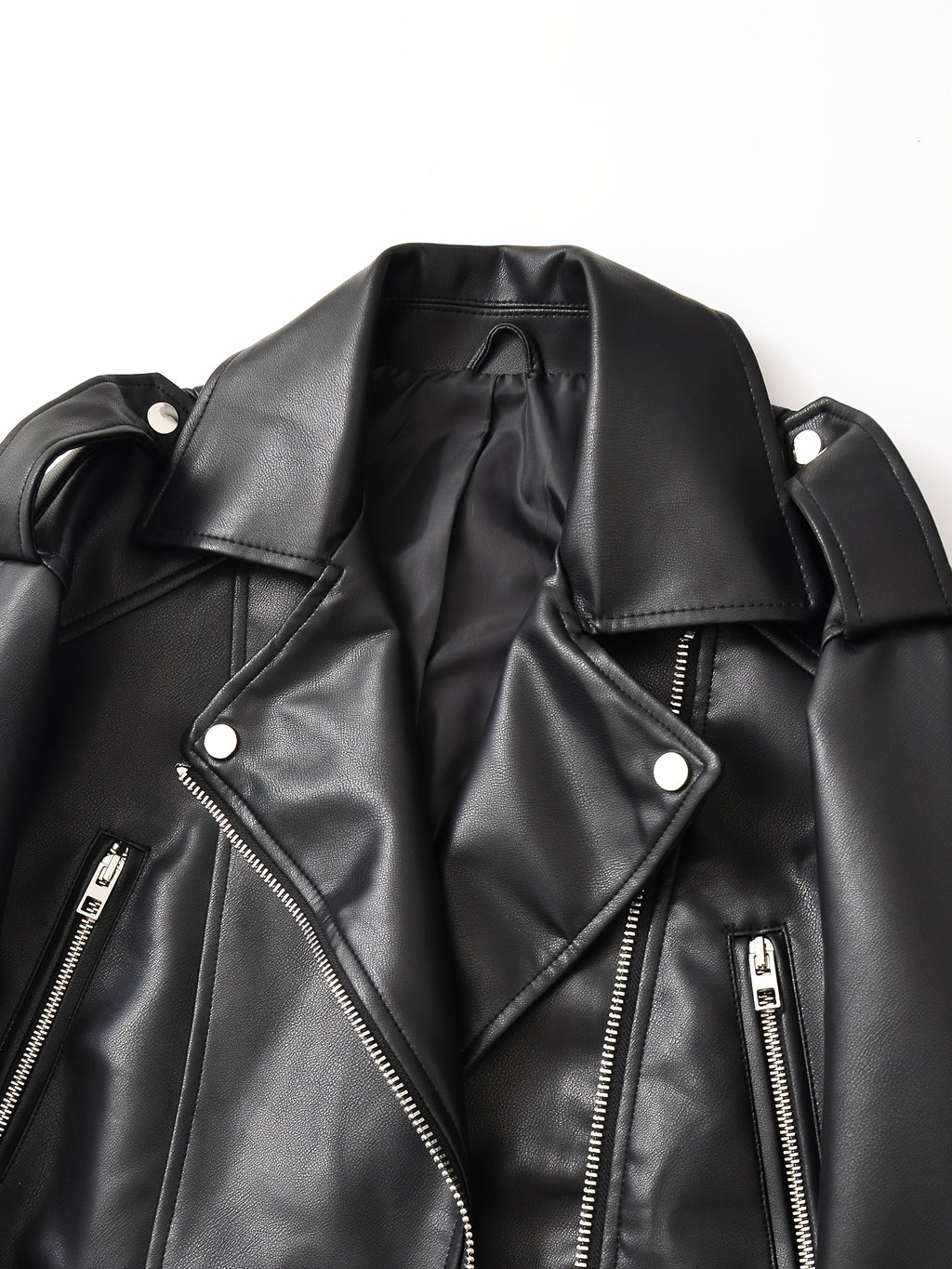 2025 Short Faux Leather Jacket Spring Autumn American Retro Temperament Biker Jacket Top Women'S Clothing - Black