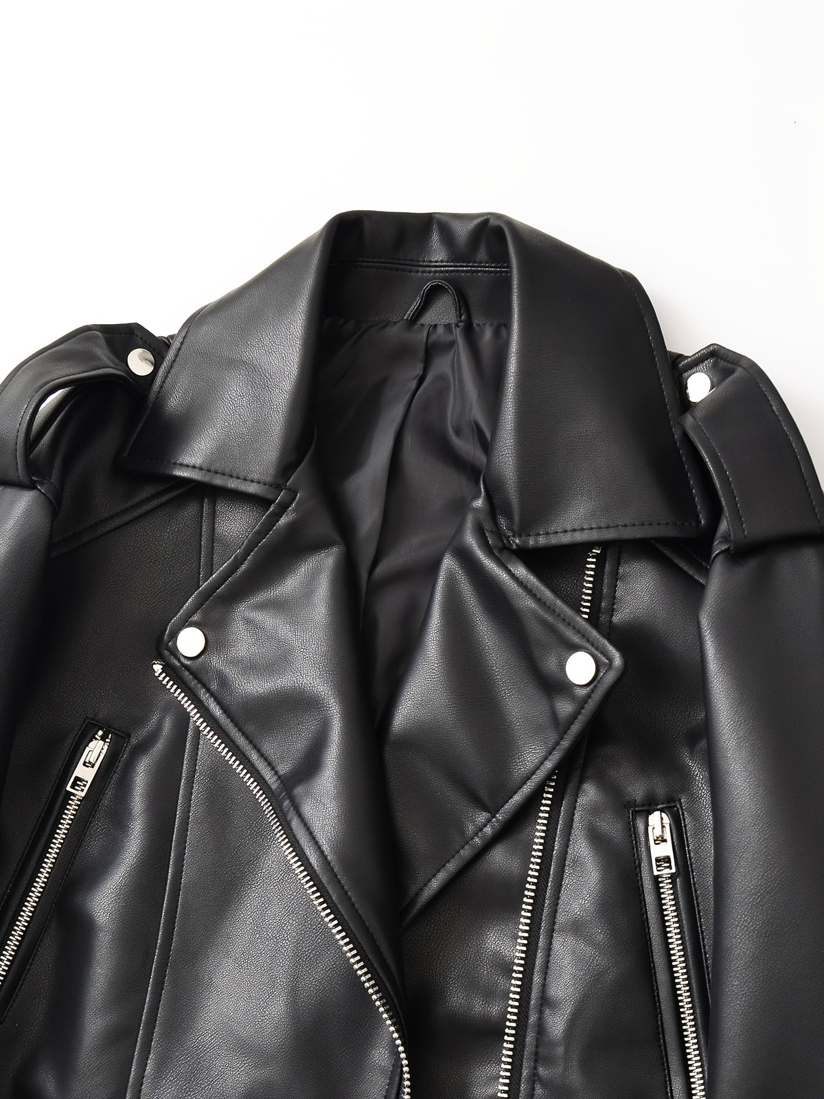2025 Short Faux Leather Jacket Spring Autumn American Retro Temperament Biker Jacket Top Women'S Clothing - Black