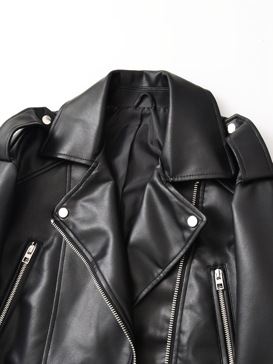 2025 Short Faux Leather Jacket Spring Autumn American Retro Temperament Biker Jacket Top Women'S Clothing - Black