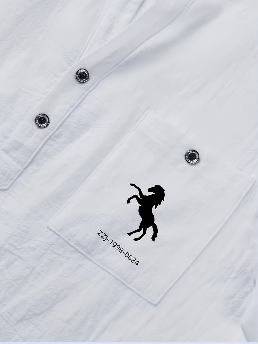 [Shule Shui OBM]New Men's Casual Henley Shirt Suitable for Parties and Dates - White