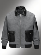 Men's Color-block Workwear Pilot Jacket, Lapel Multi-pocket Zip-up Autumn and Winter Casual Men's Jacket, Suitable for Daily Work Scenarios. - Grey