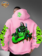 Warner Bros. American Trendy and Cool Hook, Hisley Jay Joker, JOKER Splashed Ink Graffiti Print Hooded Sweatshirt, with Adjustable Drawstring, Comfortable and Warm, Fashionable and Versatile Men's Casual Sweatshirt - Pink Color