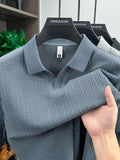 Golf Polo Shirt, Men'S Casual Short Sleeve Top, Comfortable And Breathable T-Shirt, Jacquard Fabric Design, Suitable for Business, Casual, And Outdoor Wear - Gray Blue