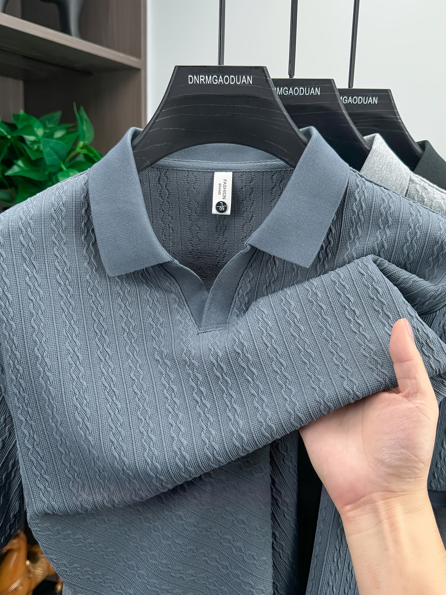 Golf Polo Shirt, Men'S Casual Short Sleeve Top, Comfortable And Breathable T-Shirt, Jacquard Fabric Design, Suitable for Business, Casual, And Outdoor Wear - Gray Blue