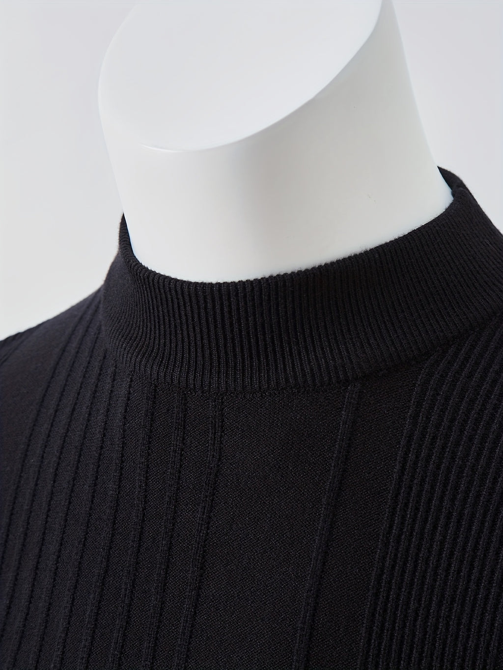 Men'S Short-Sleeved Knitted Shirt, Short-Sleeved Sweater with a Small Stand-Up Collar, T-Shirt Sweater That Can Be Worn in Spring, Autumn And Winter, Half-High Collar Short-Sleeved Knitted Sweater, Thick, Warm, Solid Color Base - Black