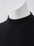 Men'S Short-Sleeved Knitted Shirt, Short-Sleeved Sweater with a Small Stand-Up Collar, T-Shirt Sweater That Can Be Worn in Spring, Autumn And Winter, Half-High Collar Short-Sleeved Knitted Sweater, Thick, Warm, Solid Color Base - Black