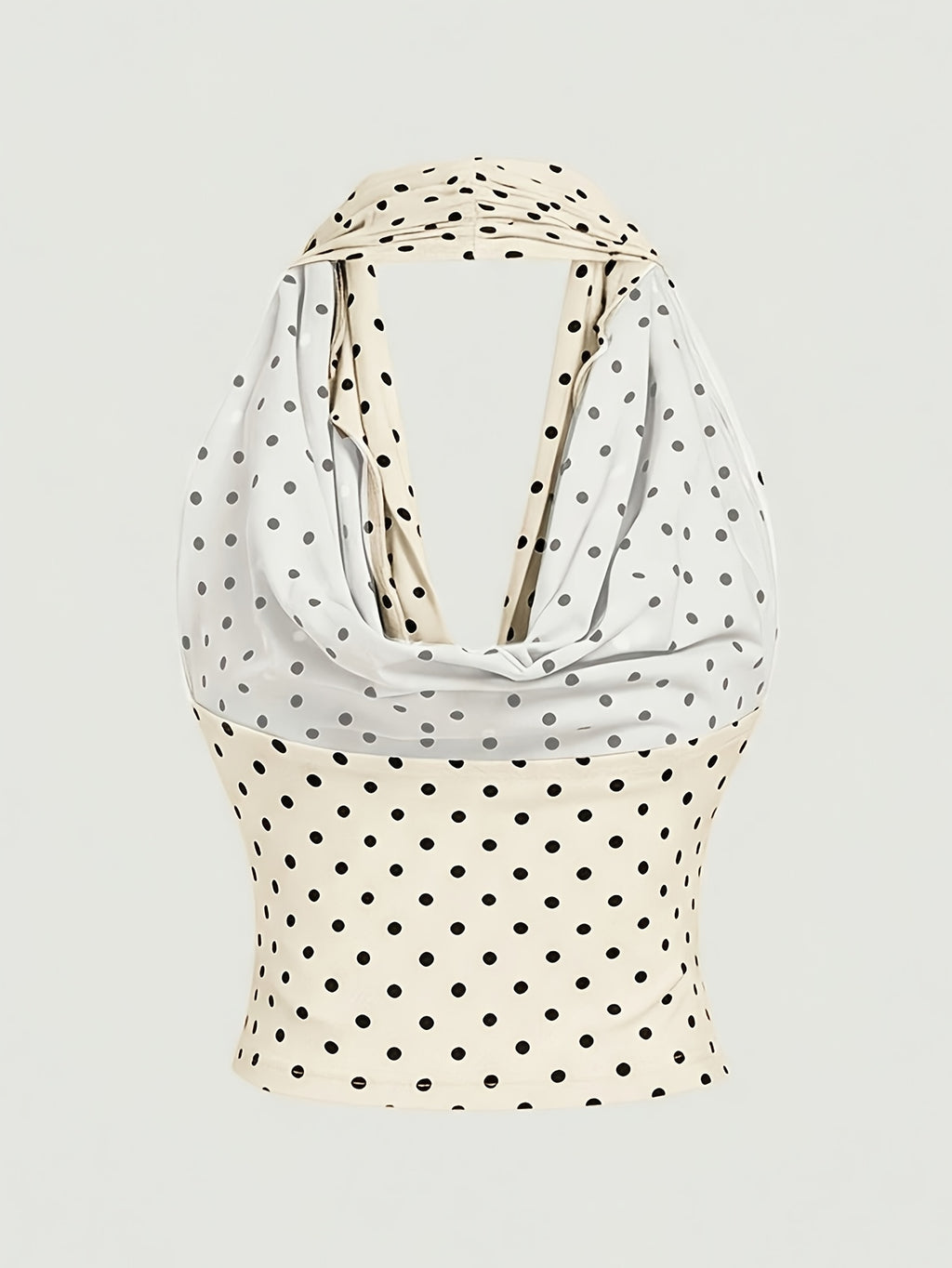 Women's Elegant Polka Dot Halter Neck Top, Summer Vacation Style, Fashionable Sweet and Versatile Sexy Party Outfit, Spring/Summer Collection - Apricot
