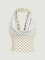 Women's Elegant Polka Dot Halter Neck Top, Summer Vacation Style, Fashionable Sweet and Versatile Sexy Party Outfit, Spring/Summer Collection - Apricot