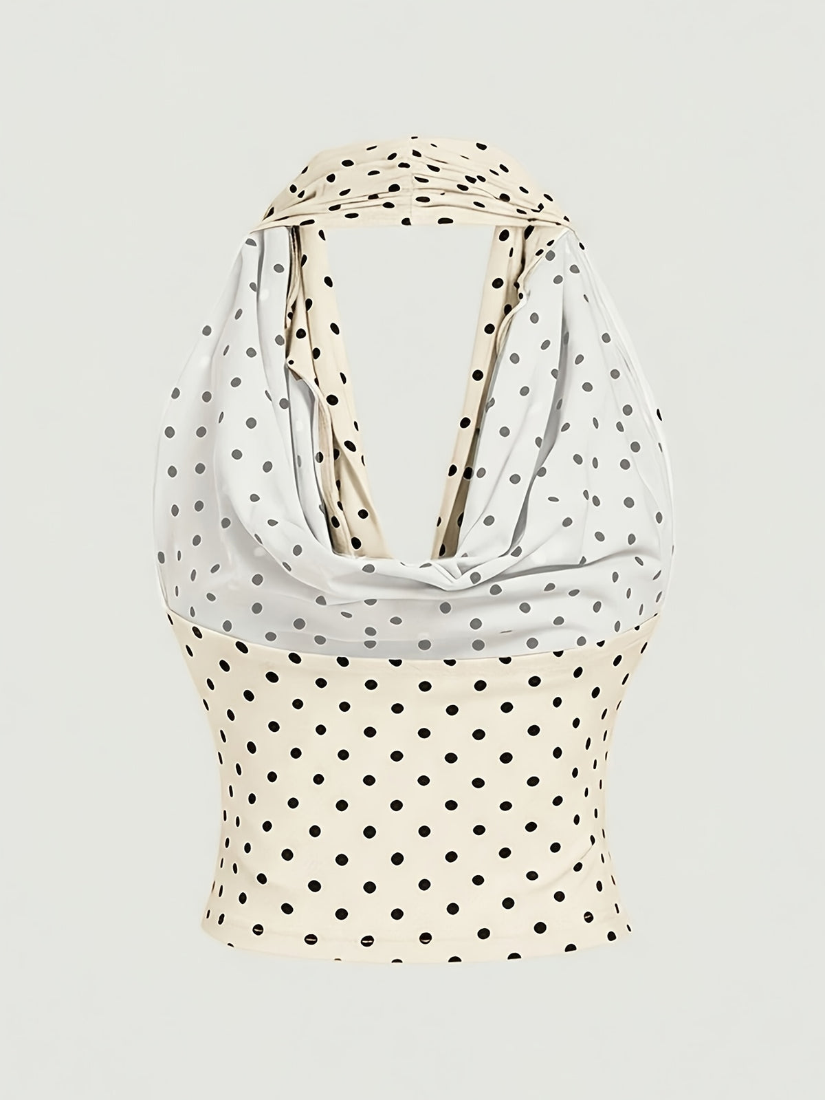 Women's Elegant Polka Dot Halter Neck Top, Summer Vacation Style, Fashionable Sweet and Versatile Sexy Party Outfit, Spring/Summer Collection - Apricot