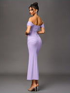 Women's Elegant Off-the-Shoulder mermaid gown - Formal party wedding long dress, Stretchy Bodycon fit, Non-Transparent Party Evening Gown for Women, Formal Attire, Highelasticity Fabric, Special Occasion Dress, High Elasticity Material, Formal Dress - Purple