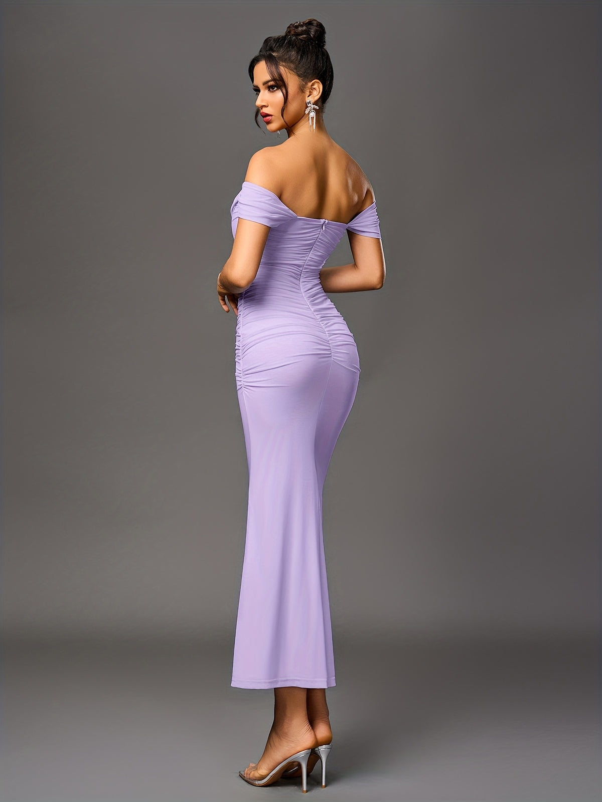 Women's Elegant Off-the-Shoulder mermaid gown - Formal party wedding long dress, Stretchy Bodycon fit, Non-Transparent Party Evening Gown for Women, Formal Attire, Highelasticity Fabric, Special Occasion Dress, High Elasticity Material, Formal Dress - Purple
