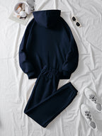 Ladies' Casual Hoodie Set, Spring and Summer S 2pcs Set, Hooded Pullover Sweatshirt, Women's Jacket, Korean Version, Fashionable Pants, Breathable Fabric, Comfortable Touch - Royal Blue
