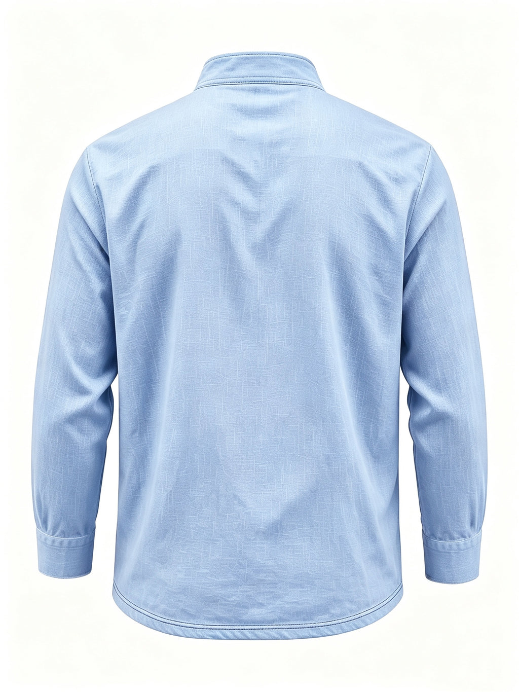 Men's Linen Long Sleeve Henley Shirt Stand Collar Loose Polo Shirt Men's Linen Zipper Casual Shirt - Light Blue