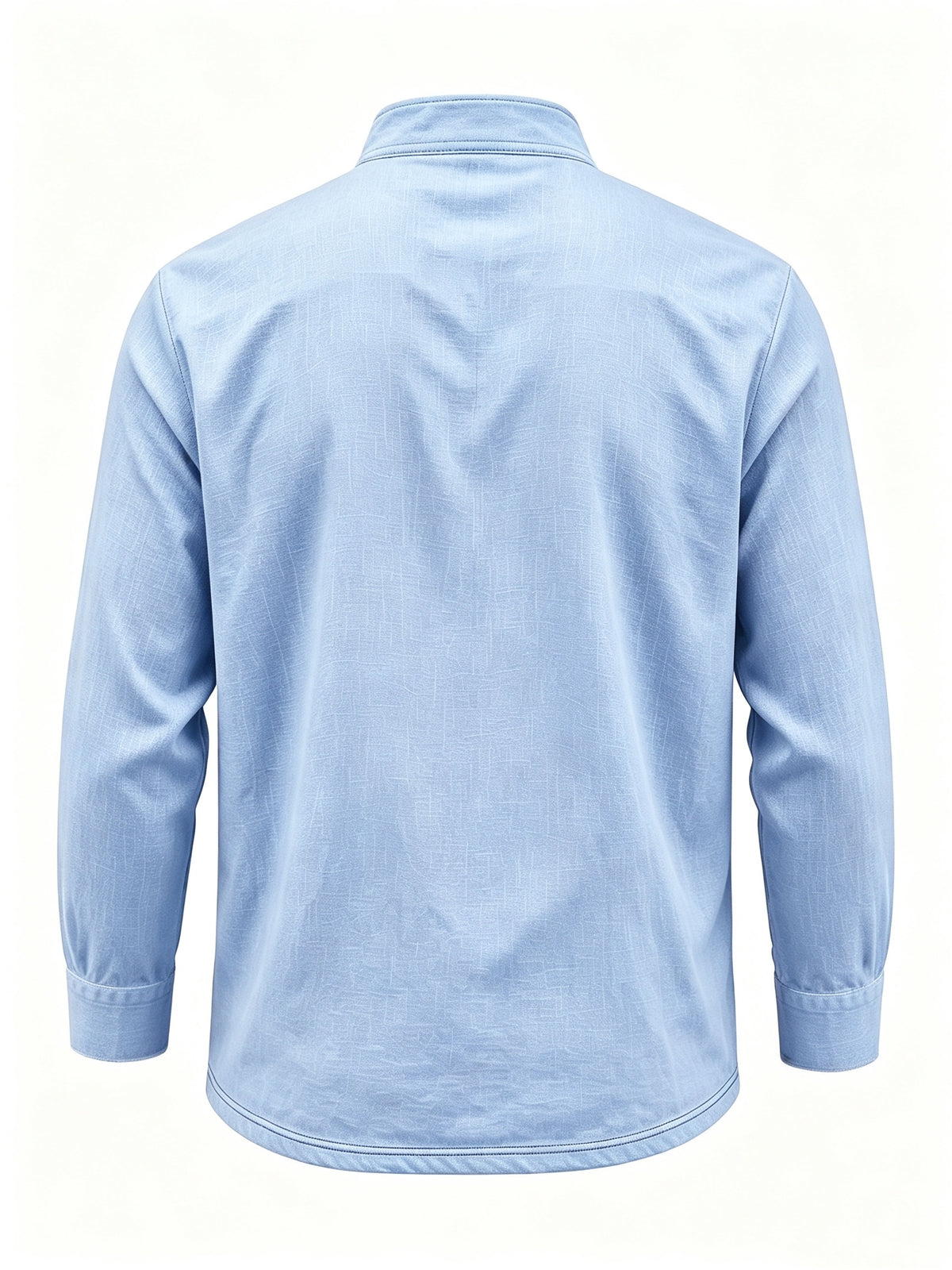 Men's Linen Long Sleeve Henley Shirt Stand Collar Loose Polo Shirt Men's Linen Zipper Casual Shirt - Light Blue
