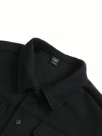 New Autumn/Winter Men's Lapel Tweed Shirt Jacket, Loose Fit with Double Patch Pockets, Single-Breasted Casual Workwear Outerwear, Versatile Top for Daily Commuting - Black