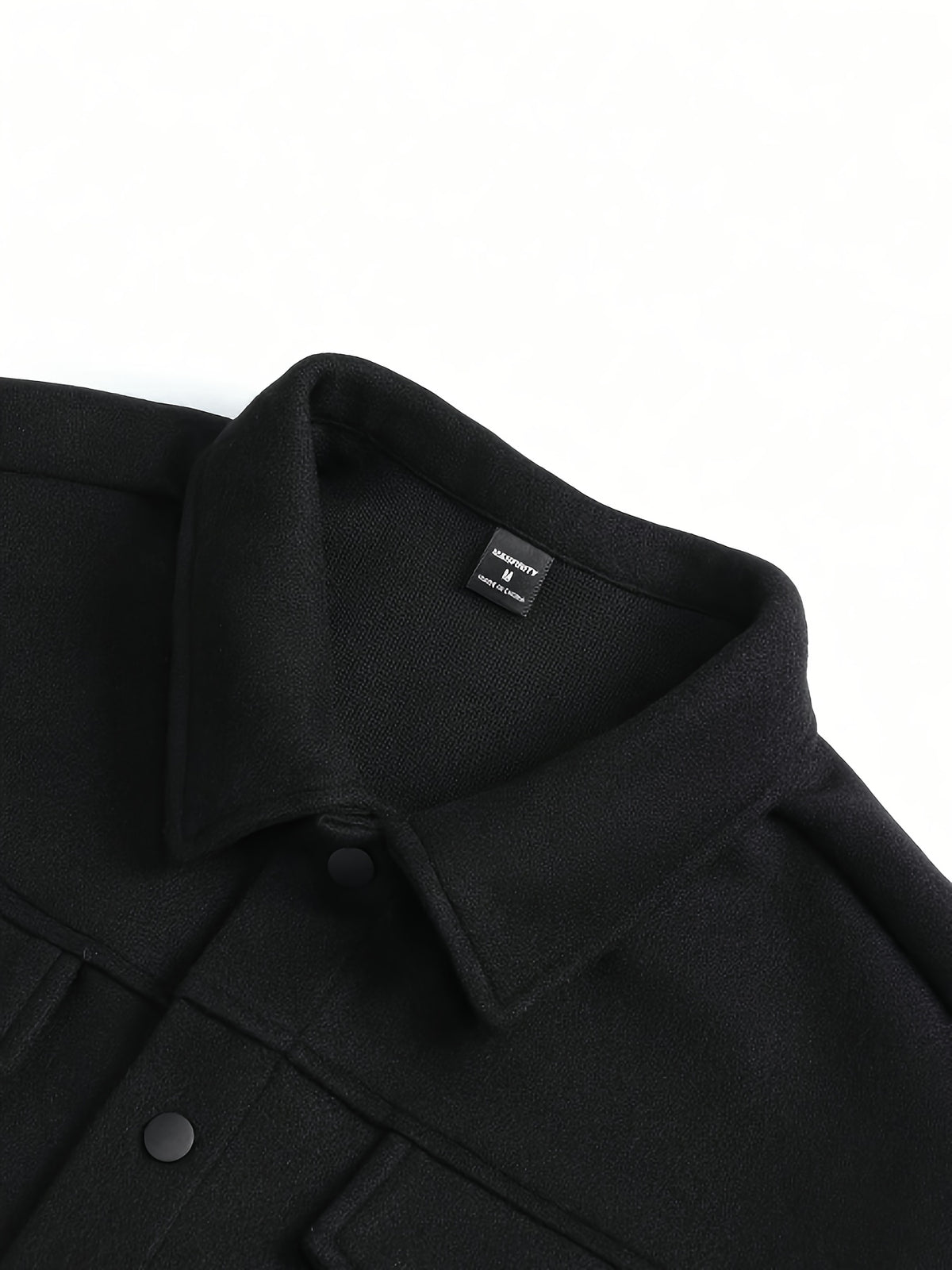 New Autumn/Winter Men's Lapel Tweed Shirt Jacket, Loose Fit with Double Patch Pockets, Single-Breasted Casual Workwear Outerwear, Versatile Top for Daily Commuting - Black