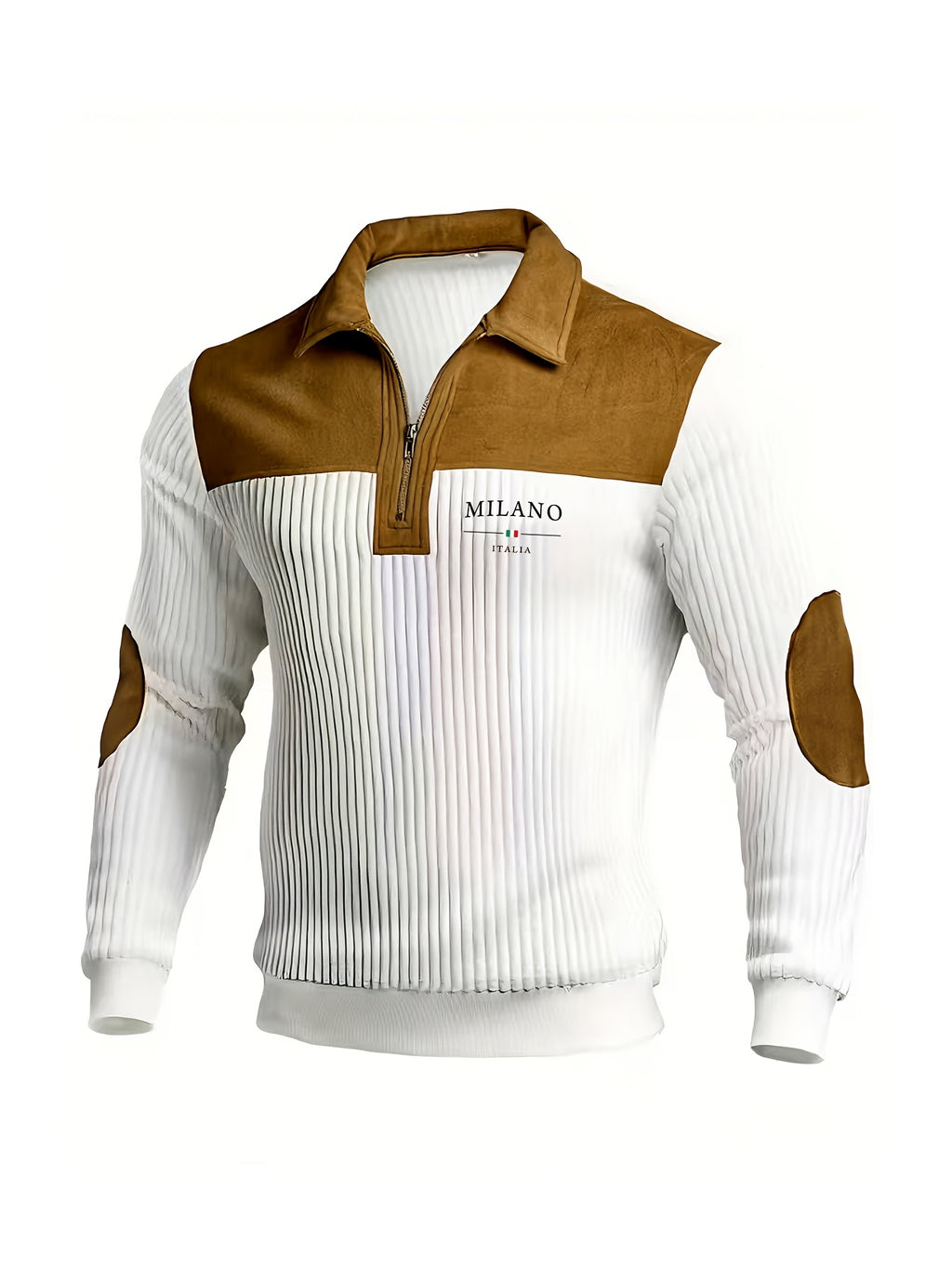 Men'S Stylish Polo Shirt with a Half-Zip And Color-Blocked Long Sleeves, Perfect for Everyday Outings And Home Wear - White
