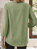 Women'S V-Neck Short Sleeve Shirt, Universal Casual Blouse Top - Matcha Color