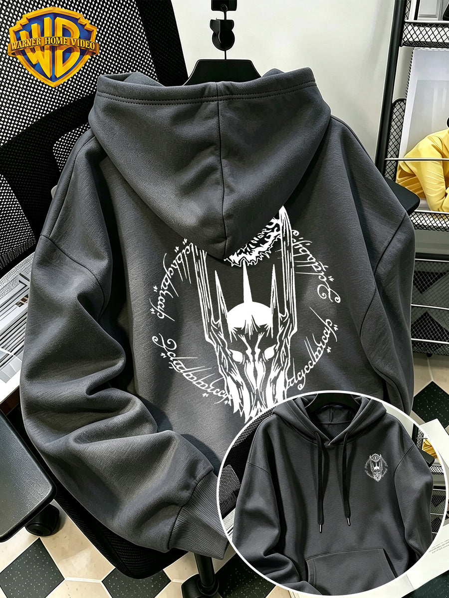 Authorized by Warner Bros., 2026 New Soren Helmet with White Line Print, Men'S Hoodie, Hooded Sweatshirt, Kangaroo Pocket And Drawstring Hat, Suitable for Daily And Outdoor Sports Wear, Autumn And Winter Warm Jacket, Fashionable Jacket - Dark Gray