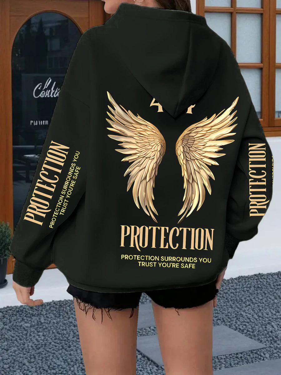 2026 Autumn/Winter New Sweatshirt (Hooded Sweatshirt Without Pockets, Women'S Style) with Animal Flowers, Letters And Other Elements Printed Fashionable And Trendy New Hooded Sweatshirt, Versatile Casual Long-Sleeved Sweatshirt - Black