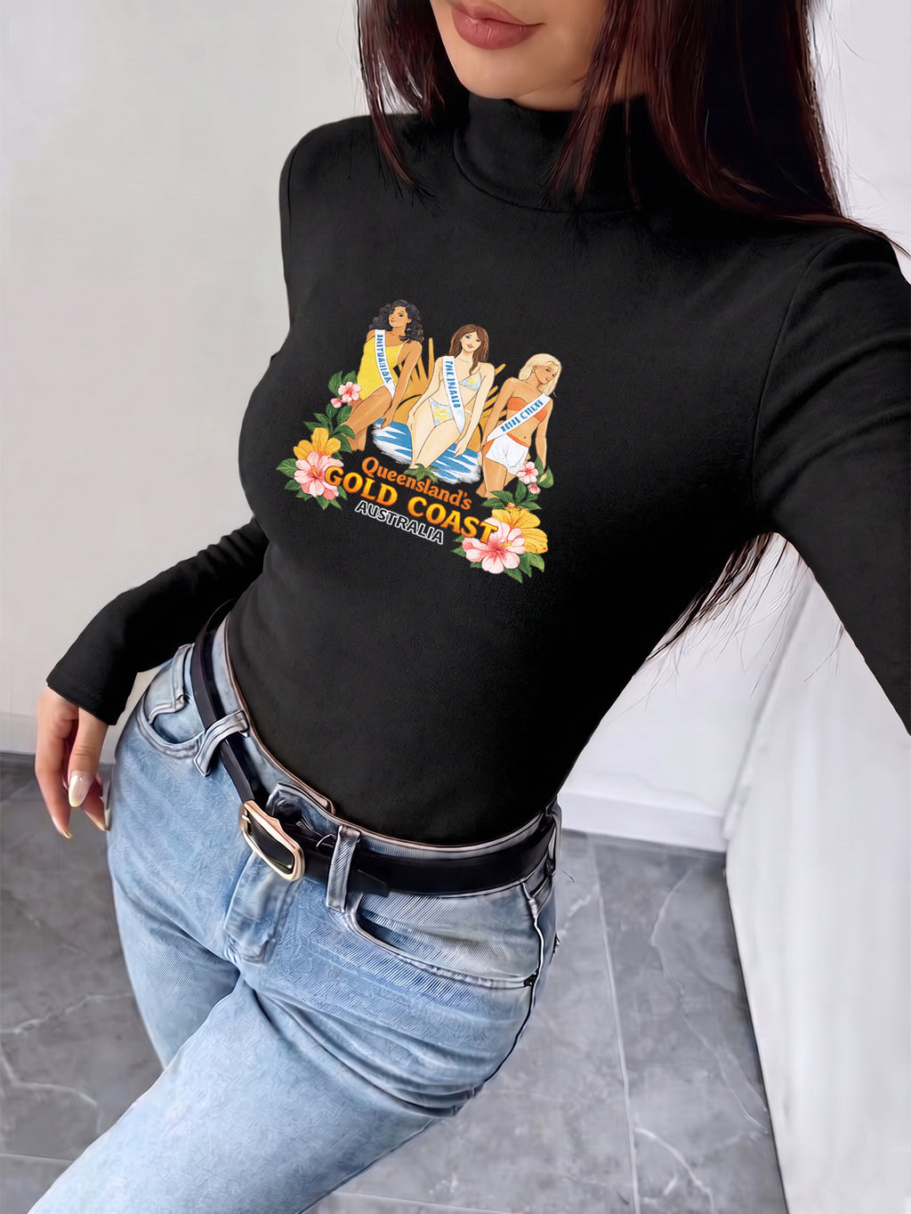 Women'S Autumn Winter New Style Semi-High Neck Fitted Top, Can Be Worn Inside Or Outside, Elastic Fabric, Soft And Skin-Friendly Warm, Easy Waist-Cinching Cut, Casual All-Match - Black