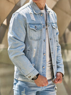 New Men's Denim Jacket Coat for Teens, Trendy Stylish Casual Top - Sky Blue