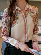 Long Sleeve Shirt Casual Top Spring Fashion Women's Floral Print Elegant Blouse - Mixed colors