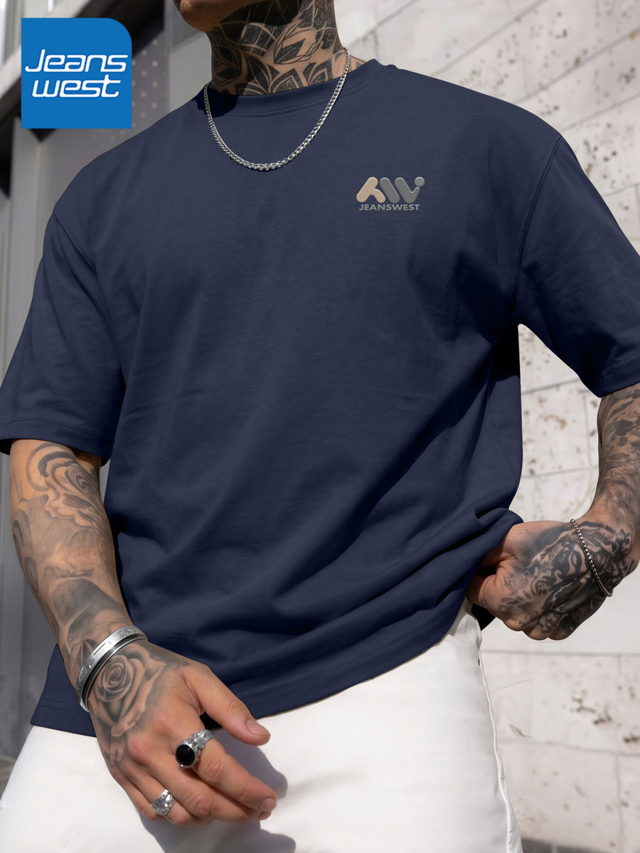 JEANSWEST Men's Summer 100% Cotton Sporty Casual Short-Sleeve T-Shirt, Loose Fit - Purplish Blue