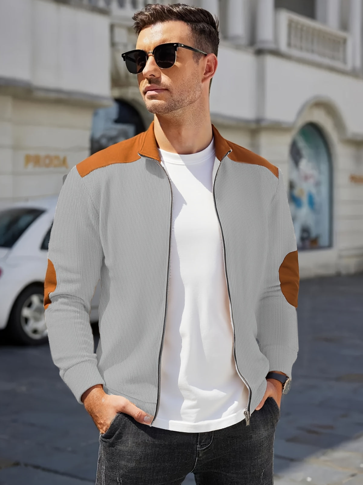 Men'S Casual Jacket, Stylish And Versatile, Spring And Autumn Windbreaker for Men, Featuring a Color-Block Design, Suitable for Dry Cleaning - Perfect for Everyday Wear And Outdoor Commuting - Grey