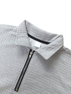 THE STEADY Men'S Half-Zip Fashion Waffle Texture Autumn Winter Casual Athletic POLO Shirt, Street Style Versatile Trendy Long Sleeve Top - Grey
