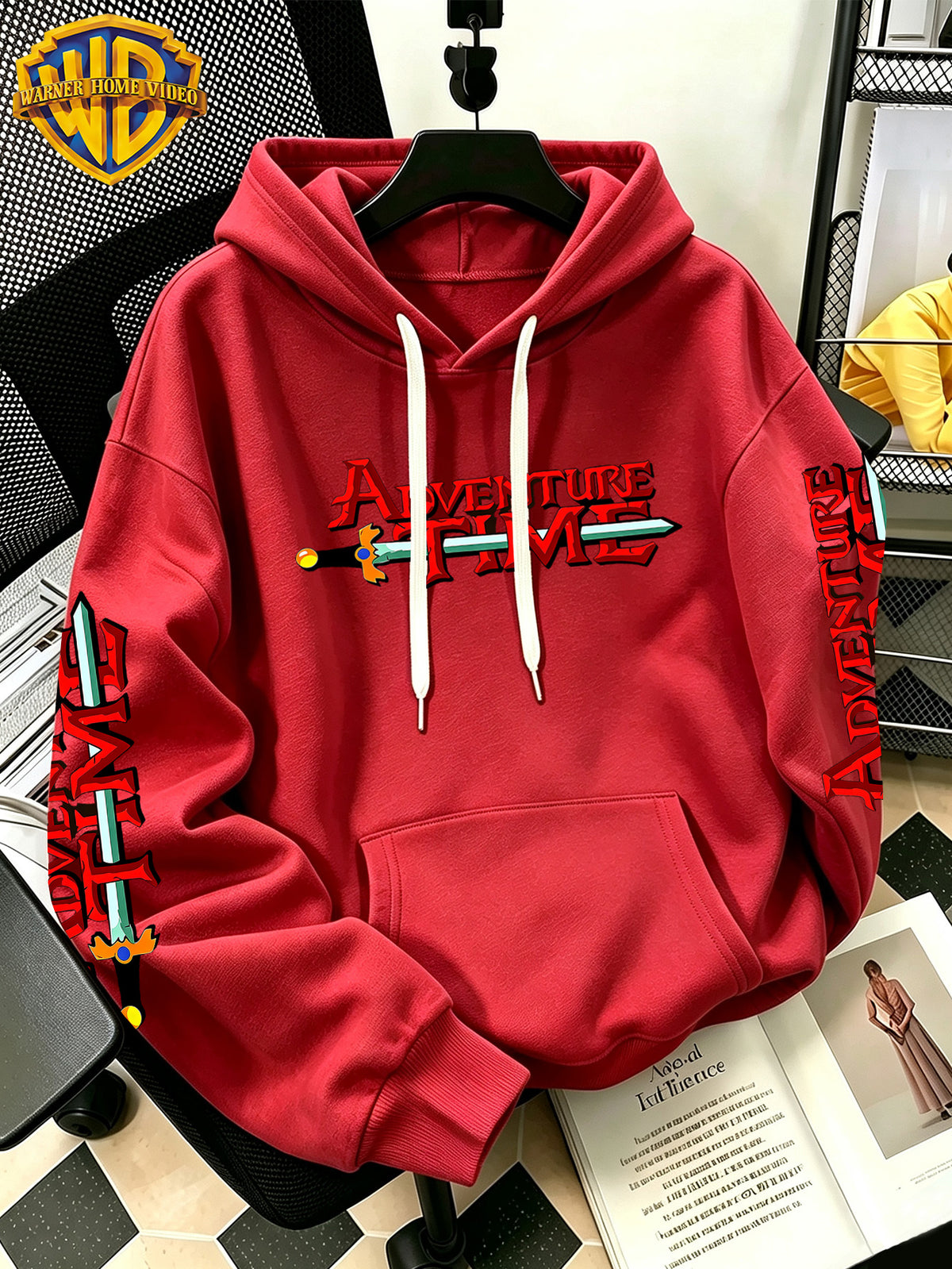 By Warner Bros., 2026 New Adventure Treasure Print, Men's Hoodie, Hooded Sweatshirt, Kangaroo Pocket and Drawstring Hat, Suitable for Daily and Outdoor Sports Wear, Autumn and Winter Warm Jacket, Fashionable Jacket - Red