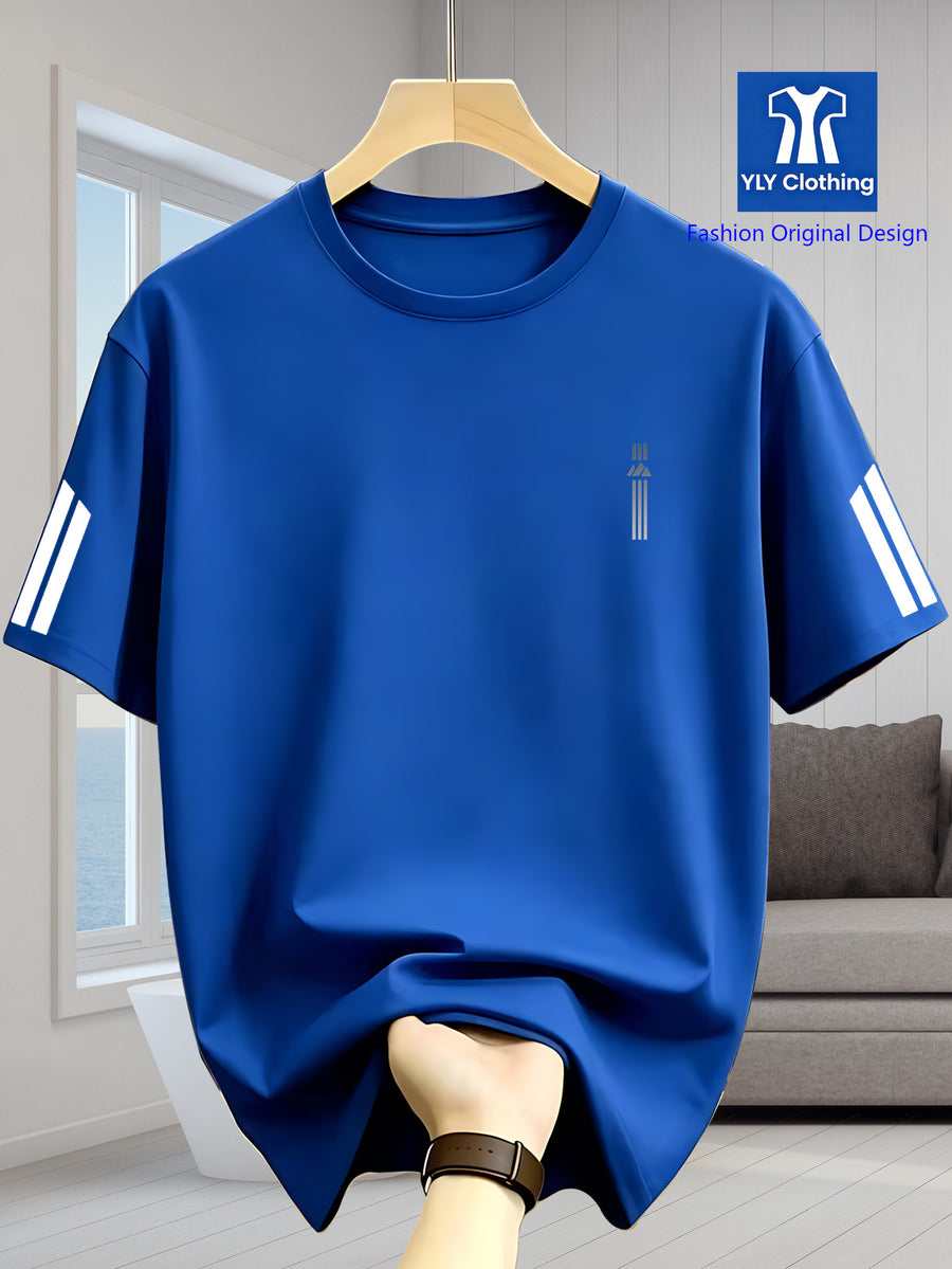 2026 Latest Casual T-Shirt for Men, Featuring a Easy Geometric Pattern And Short Sleeves. It Is Comfortable And Versatile to Wear, with a Design That Combines Vertical Stripes And Triangular Elements - Royal Blue A