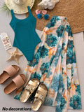 2026 Women'S Summer New Half Skirt Set, Slim Fit Sleeveless Jumpsuit with Camisole&Printed Semi Transparent Mesh Half Skirt Two-Piece Set, Elegant Party Y2K, Suitable for Poster Vacations, Parties, And Socializing - Mixed Color 4