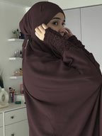 Khimar and Abaya Jilbab Dress, Loose Robe with Elastic Sleeves, High Privacy, Premium Jilbab for Muslim Women, Prayer Headscarf, Islamic Clothing, Khimar - Coffee Color
