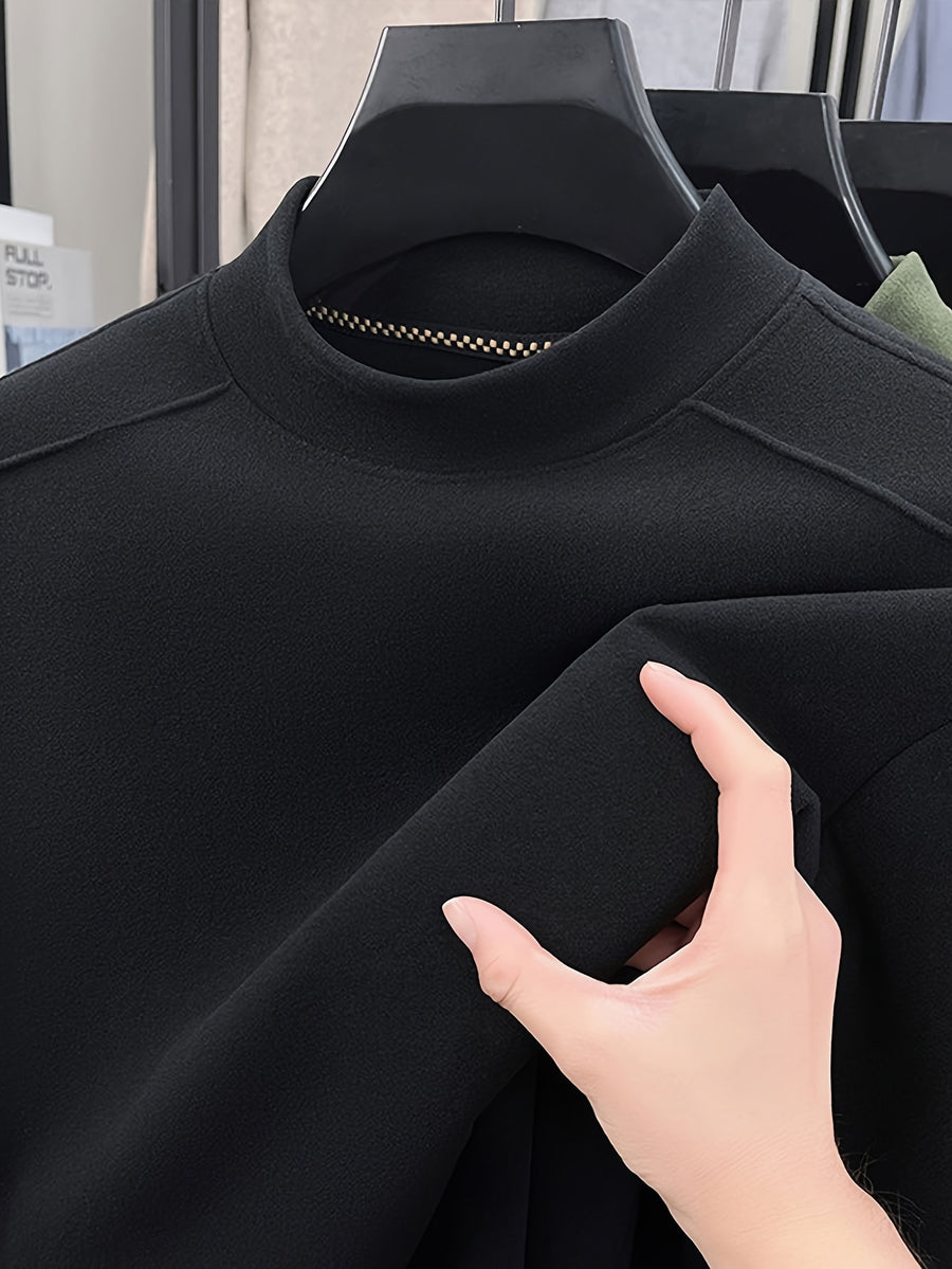 Men's Half-turtleneck Base Layer, Suitable for Wearing Alone in Early Autumn or as a Warm Inner Layer in Late Winter, Adaptable for Both Business and Casual Styles. -SINBOS - Black
