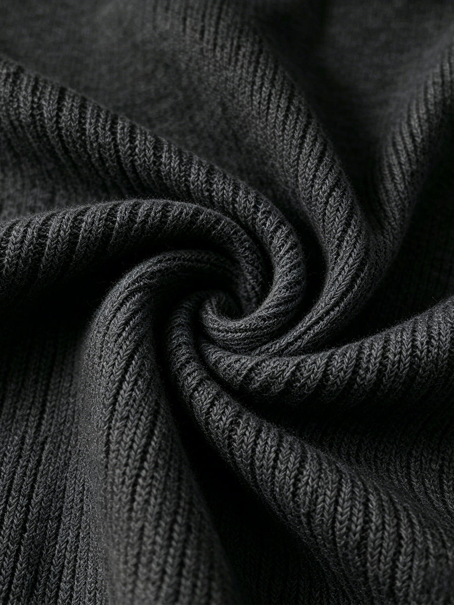 Men'S Round Neck Short Sleeve Knit Sweater English Casual Base Layer Top - Black