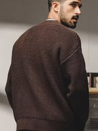 Men's Chunky Knit Sweater Cardigan, Loose Fit Slouchy Style, Japanese Vintage Heavyweight Knit Cardigan - Coffee Brown