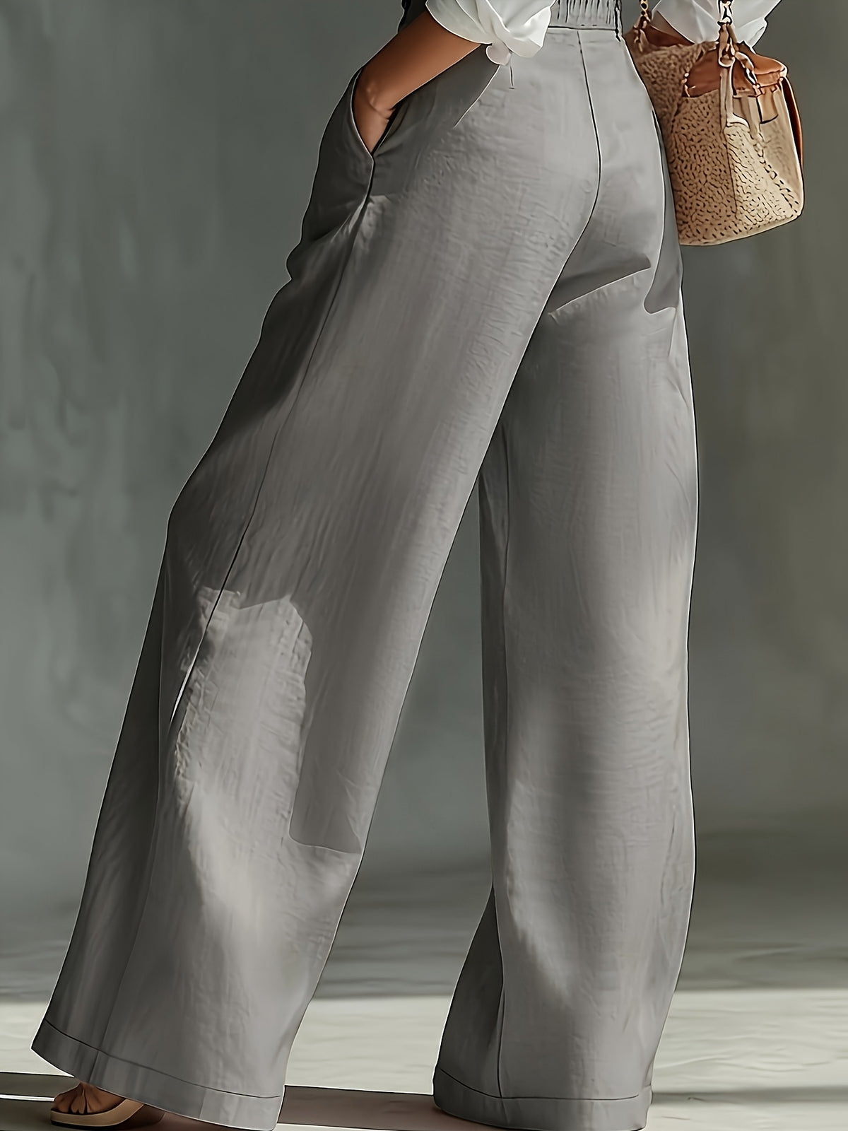 Spring and Autumn High-Waist Pleated Suspender Pants, Vintage Temperament Commuter Casual Trousers - Grey