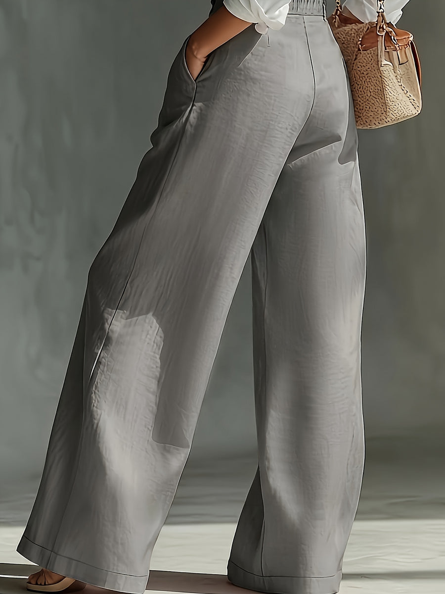 Spring and Autumn High-Waist Pleated Suspender Pants, Vintage Temperament Commuter Casual Trousers - Grey