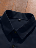 New Men's Cotton -Style Long-Sleeve Shirt Jacket, Casual Business Long-Sleeve Button-Up with Shoulder Epaulette Pattern, Regular Fit Trendy Workwear Men's Outerwear - Dark Blue