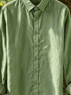 Single Piece Men'S Solid Color Long-Sleeve Shirt, Loose And Soft Button-Up Cardigan Design, Comfortable And Skin-Friendly, Available in Multiple Colors, Versatile for Daily Wear And Outdoor Adventures - Tactical Green