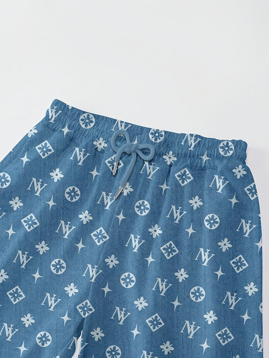 Autumn Women's Minimalist Printed Casual Pants ZLLZ - Navy Color