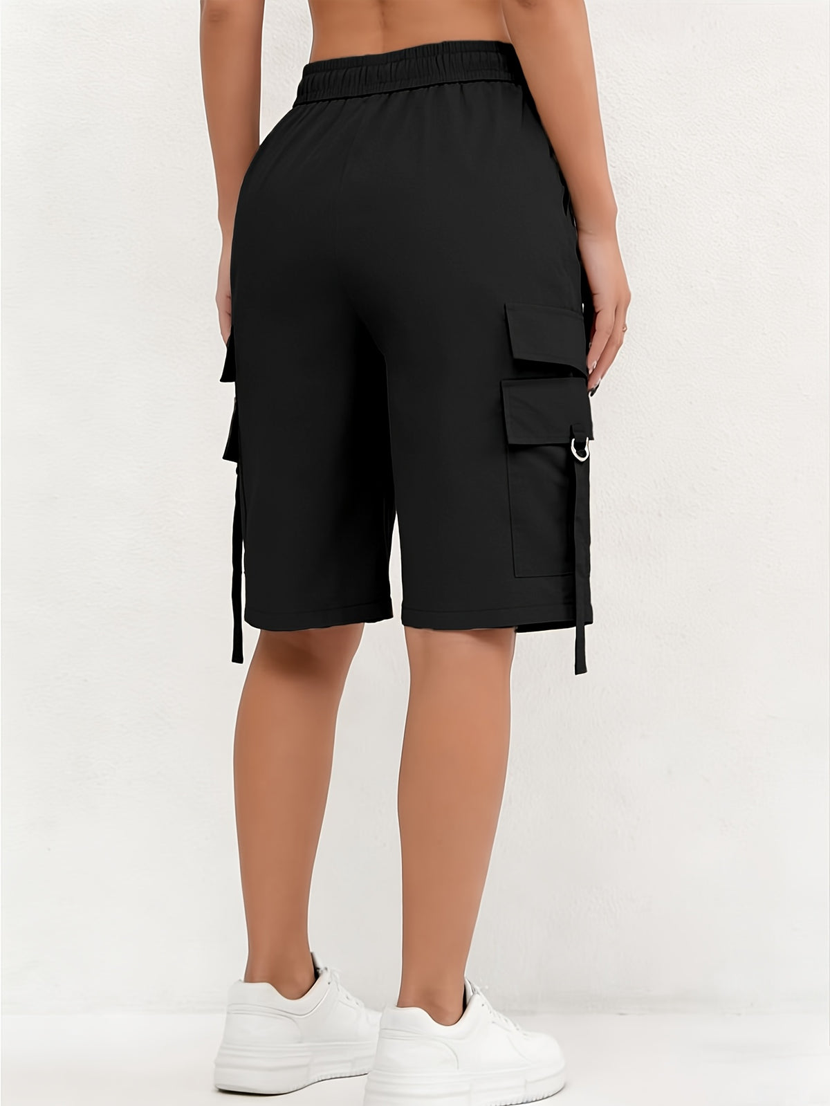 Ladies Casual Fashion Utility Shorts - Black