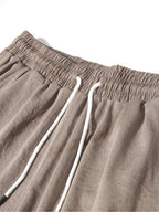 Summer Women's Cropped Cargo Pants with Stylish Pocket Design, Drawstring Elastic Waist Casual Long Pants, Suitable for Outdoor and Daily Wear - Khaki